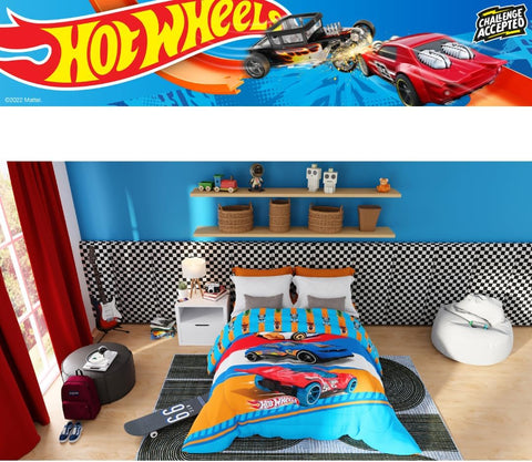 Hot Wheels Reversible Comforter Twin/Full Kids Soft Microfiber Bedding