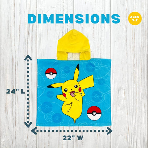 Pokémon Pikachu Hooded Towel Poncho Kids Beach Pool Bath Towel 24" x 22" Cotton