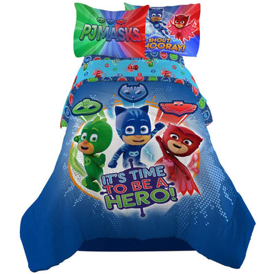 PJ Masks It's Hero Time Kids Bedding Sheet Twin Sheet Set with Comforter 4 Piece - [Blue]