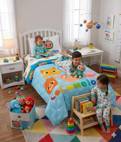 CoComelon 5-Piece Full Bed in a Bag Set -Comforter, Sheets & 2 Reversible Pillow