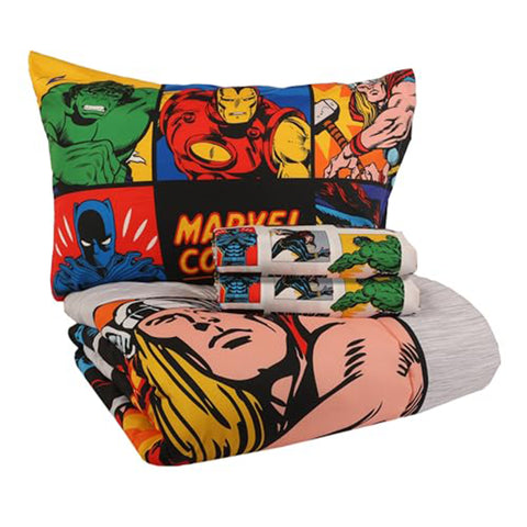 Marvel Comics Bedding Sheet Set 4 pcs Twin Bed in Bag Set for Kids - Reversible Comforter, Flat Sheet, Fitted Sheet & Pillowcase