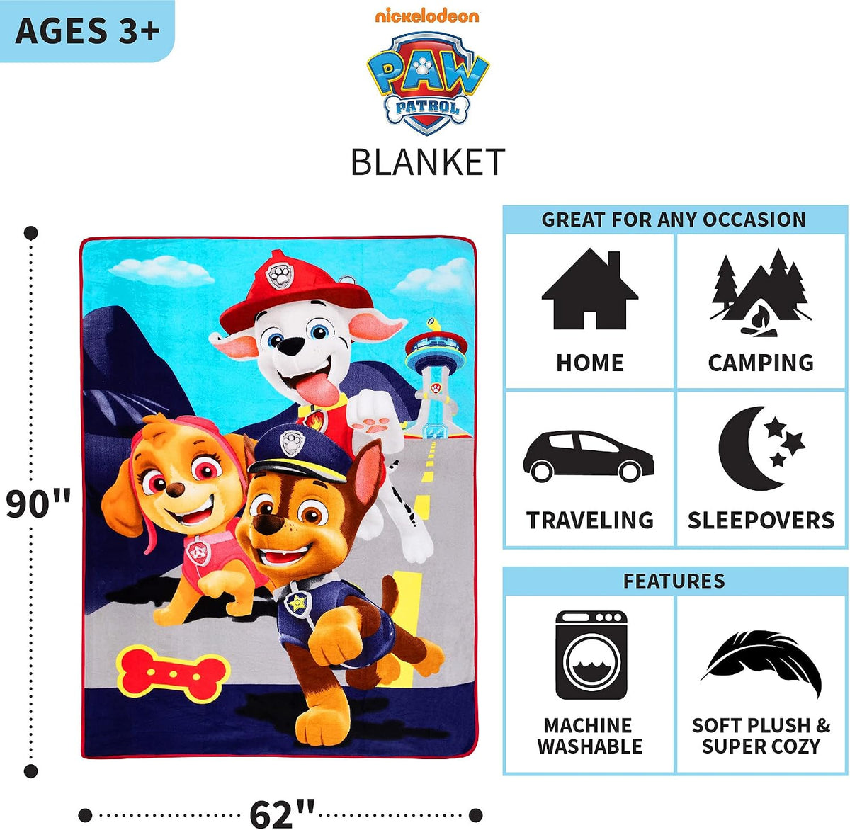 Paw Patrol Franco Kids Ultra Soft Micro Raschel Blanket 62 x 90 in