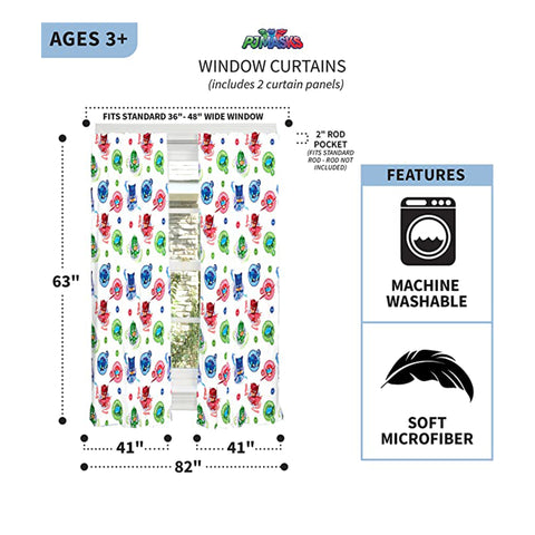 PJ Masks Kids Room Window Curtains - 82" x 63" - Franco Drapes Set