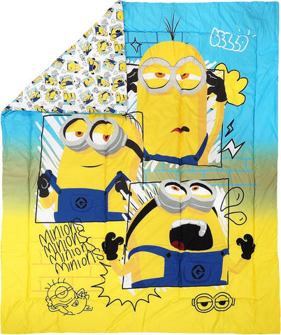 Minions 4 Pcs Twin Bedding Sheet Set with Reversible Comforter for Kids