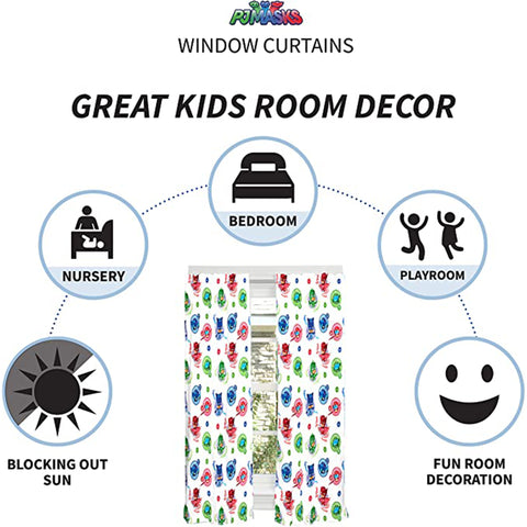 PJ Masks Kids Room Window Curtains - 82" x 63" - Franco Drapes Set
