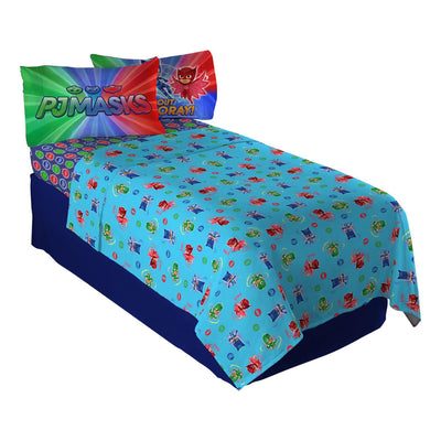 PJ Masks It's Hero Time Twin Sheet Set for Kids Bedding Sheet Set - 3pc [66 x 96 Inch - Blue]