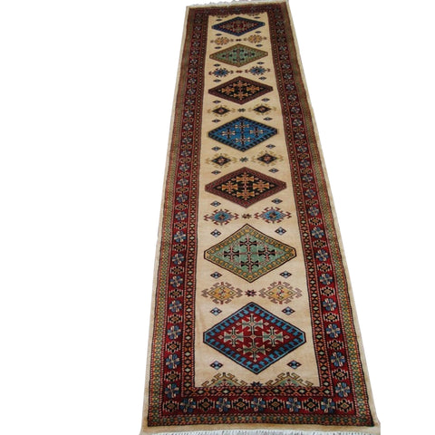 Wow Shirvan Floral Geometric Designed Hand Knotted Soft Hall Way Runner Rug (10.1 x 2.8)'