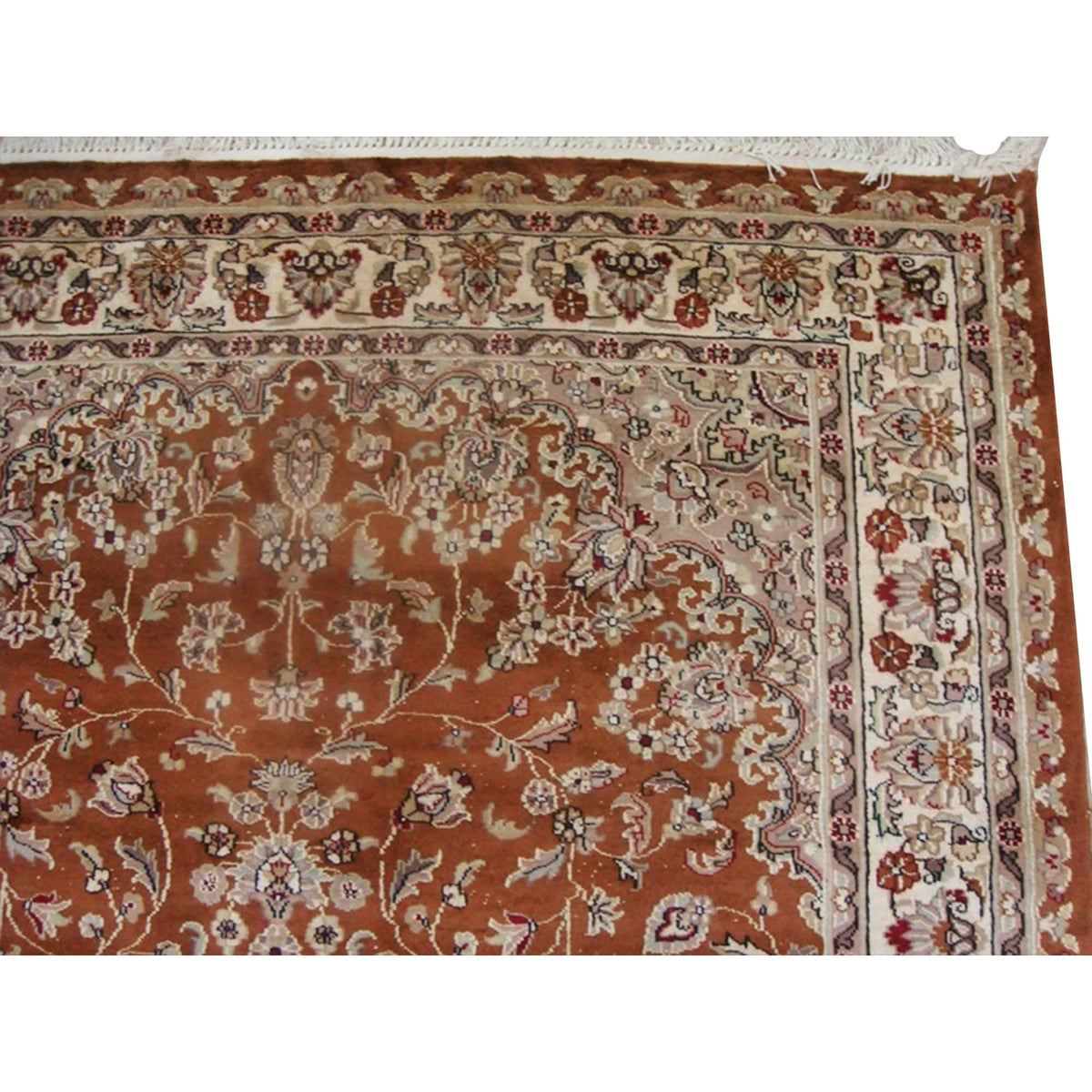 Wow Exclusive Burnt Orange Rust Floral Rectangle Area Rug Hand Knotted Wool Silk Carpet (6 x 9)'