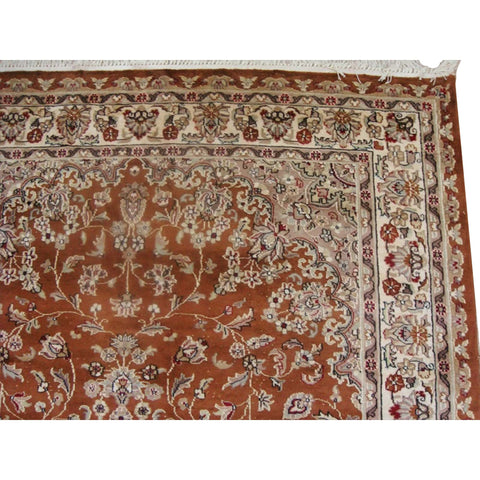 Wow Exclusive Burnt Orange Rust Floral Rectangle Area Rug Hand Knotted Wool Silk Carpet (6 x 9)'