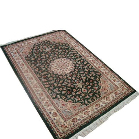 Wow Exclusive Exotic Dark Green Floral Rare Hand Knotted Area Rug (4 x 6)'