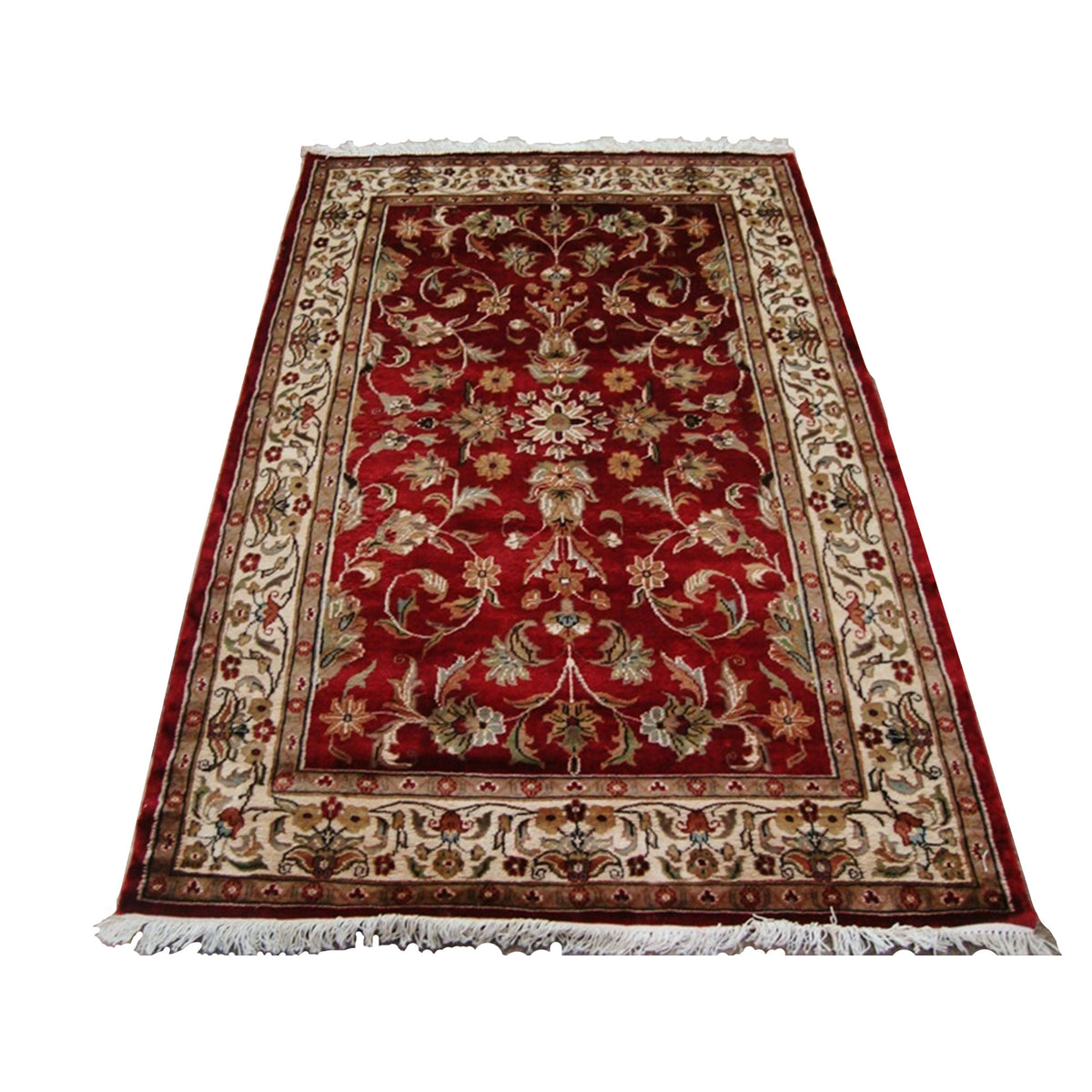 Wow Red Ivory Flowers Allover Hand Knotted Area Rug Wool Silk Carpet (6 x 4)'