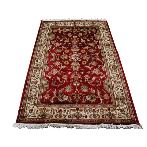 Wow Red Ivory Flowers Allover Hand Knotted Area Rug Wool Silk Carpet (6 x 4)'