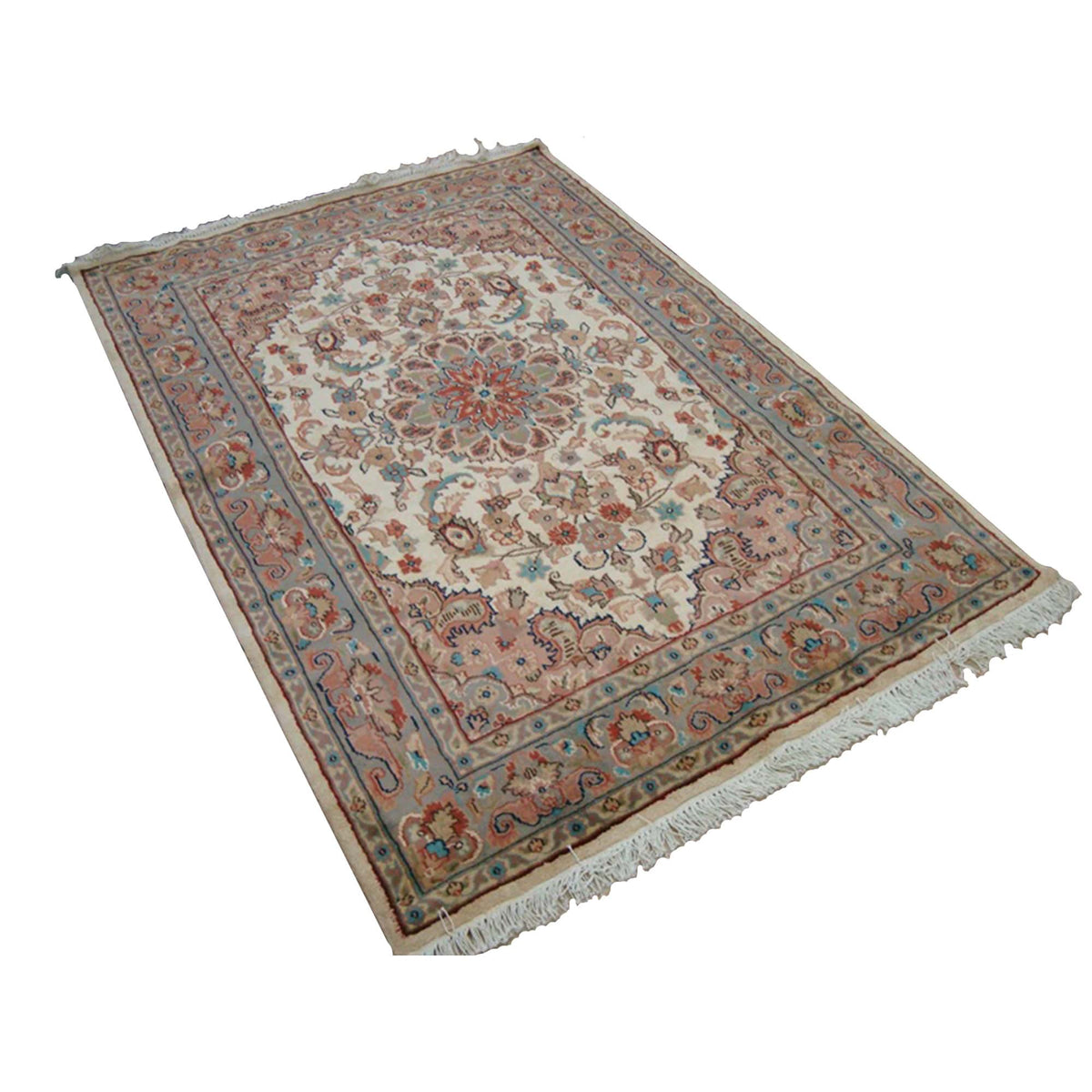 Wow Amazing Ivory Medallion Flower Rectangle Area Rug Hand Knotted Wool Silk Carpet (6 x 4)'