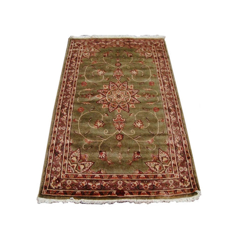 Wow Gold Green Floral Medallion Rectangle Area Rug Hand Knotted Wool Silk Carpet (5 x 3)'
