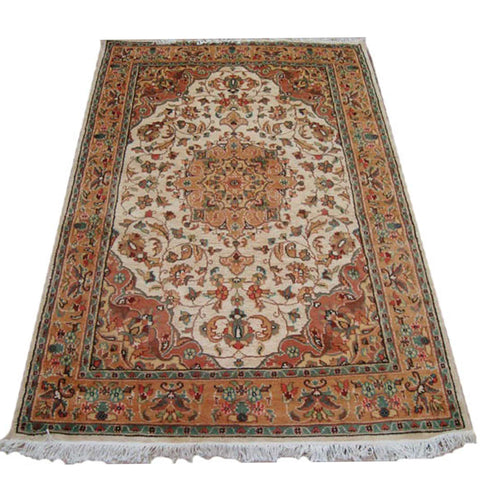 Wow Muted Sarafia Flowers Kash Classic Hand Knotted Area Rug Wool Silk Carpet (6 x 4)'