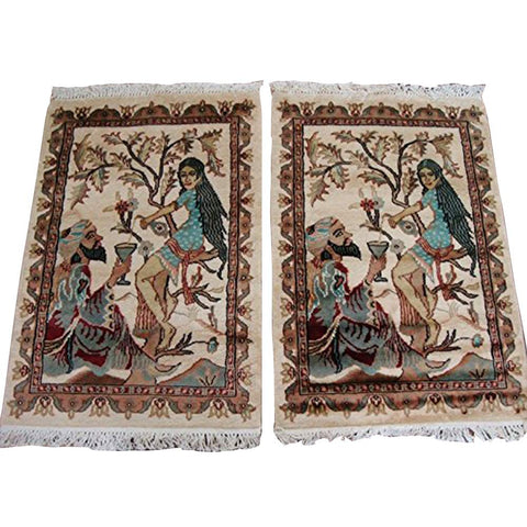 Wow King Umre Khayam Love Exclusive Designed Area Rugs Hand Knotted Wool Silk Carpet Pair (3 x 2)'