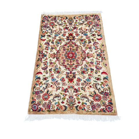 Al Ahmedani Linen Floral Medallion Wonderful Design Rectangle Hand Knotted Area Rug Home Decor Wool Silk Indoor Carpet (4.2 x 2.7)'