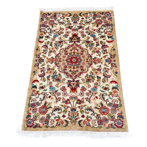 Al Ahmedani Linen Floral Medallion Wonderful Design Rectangle Hand Knotted Area Rug Home Decor Wool Silk Indoor Carpet (4.3 x 2.6)'