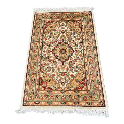 Al Ahmedani Linen Floral Medallion Wonderful Design Rectangle Hand Knotted Area Rug Home Decor Wool Silk Indoor Carpet (4.2 x 2.6)'