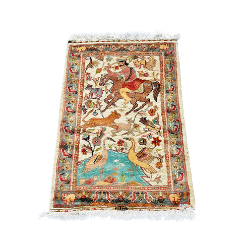 Al Ahmedani Linen Hunting Tree of Life Wonderful Design Rectangle Hand Knotted Area Rug Home Decor Wool Silk Indoor Carpet (3.4 x 2.1)'