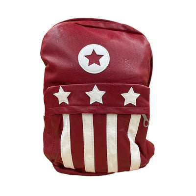Stylish Red Backpack With White Stars And Stripes - 16 Inch Leather Backpack For Travel And Regular Use
