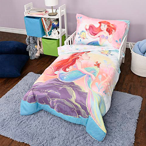 Little Mermaid 3 Piece Toddler Bedding Set Is A Dream Come True, Includes A Cozy Comforter, Fitted Sheet, And Pillowcase For The Perfect Night's Sleep For Kids