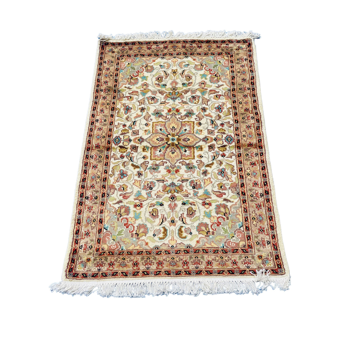 Al Ahmedani Linen Floral Medallion Rectangle Hand Knotted Wonderful Design Area Rug Home Decor Wool Silk Indoor Carpet (4.0 x 2.7)'