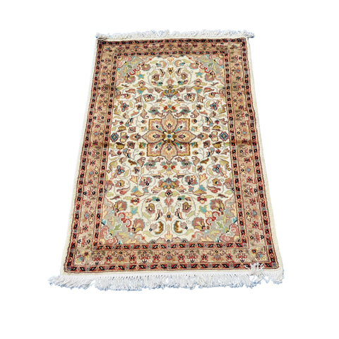 Al Ahmedani Linen Floral Medallion Rectangle Hand Knotted Wonderful Design Area Rug Home Decor Wool Silk Indoor Carpet (4.0 x 2.7)'