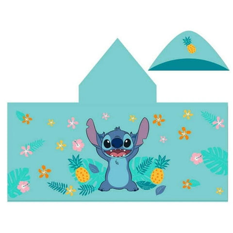 Lilo & Stitch Pineapple & Floral Hooded Towel for Kids - Stitch Character Design, 100% Cotton, Soft Absorbent Bath Towel, 23x51 Inches