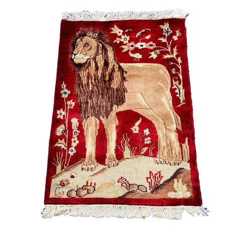 Al Ahmedani Linen Lion Jungle King Rectangle Hand Knotted Wonderful Design Area Rug Home Decor Wool Silk Indoor Carpet (3.0 x 2.0)'