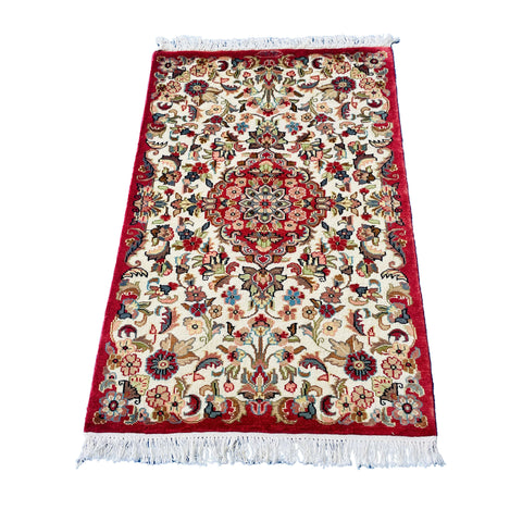 Al Ahmedani Linen Floral Medallion Rectangle Hand Knotted Wonderful Design Area Rug Home Decor Wool Silk Indoor Carpet (4.1 x 2.6)'