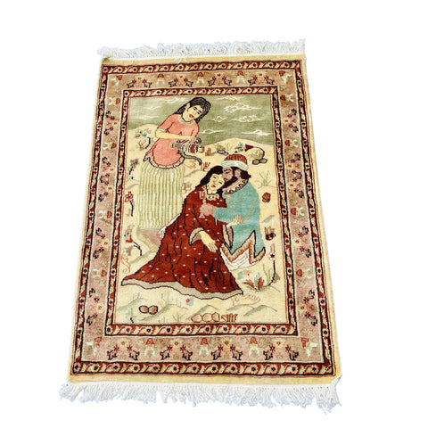 Exclusive Designed Umre Khayam Love New Rectangle Area Rug Wool Silk Hand Knotted Carpet (4 X 2)'