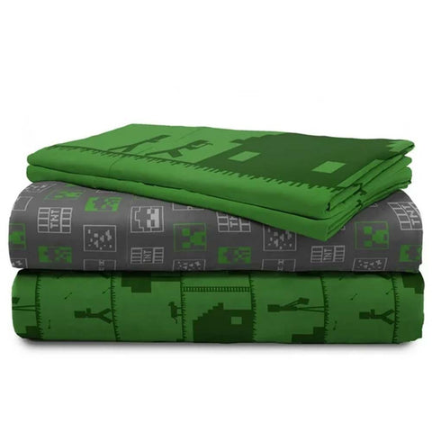 Minecraft Icon Adventure 4-Piece Full Sheet Set for Kids - Flat Sheet, Fitted Sheet and 2 Pillowcases
