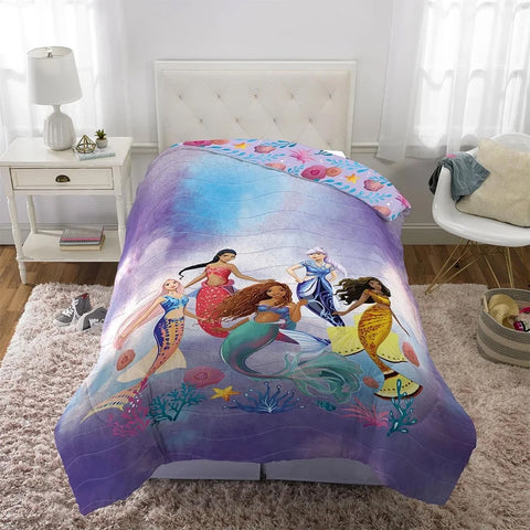Little Mermaid "Aquatic Outlines" 5 Piece Soft and Cozy Full Size Bed in Bag Sheet Set for Kids