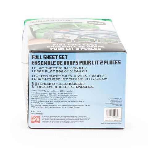 Minecraft Icon Adventure 4-Piece Full Sheet Set for Kids - Flat Sheet, Fitted Sheet and 2 Pillowcases