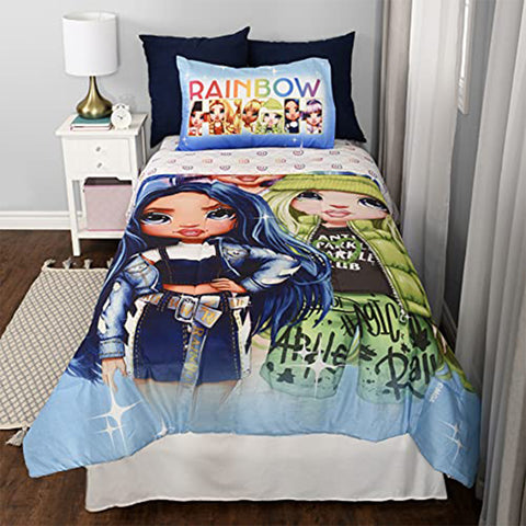 Rainbow High Twin Bedding Set EXPRESSIONS (4 Piece Set, Bed in a Bag) Includes Reversible Comforter, Flat Sheet, Fitted Sheet, and Pillowcase (Official Rainbow High Product)