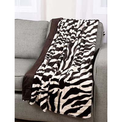 Zebra Print Plush Faux Fur Micromink Brown & White Super Soft Fleece Throw Reversible Adults Comfortable Cover Blanket 50x60-inch