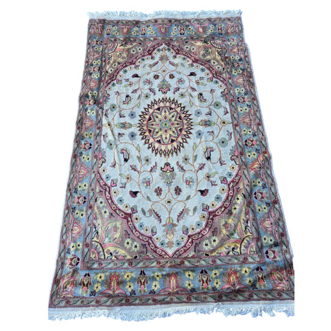 Al Ahmedani Linen Floral Medallion Rectangle Area Rug Wonderful Design Wool Silk Hand Knotted Home Decor Indoor Carpet (7.8 x 4.8)'