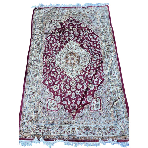 Al Ahmedani Linen Red Floral Medallion Floral Rectangle Area Rug Wonderful Design Wool Silk Hand Knotted Home Decor Indoor Carpet (8.2 x 5.3)'