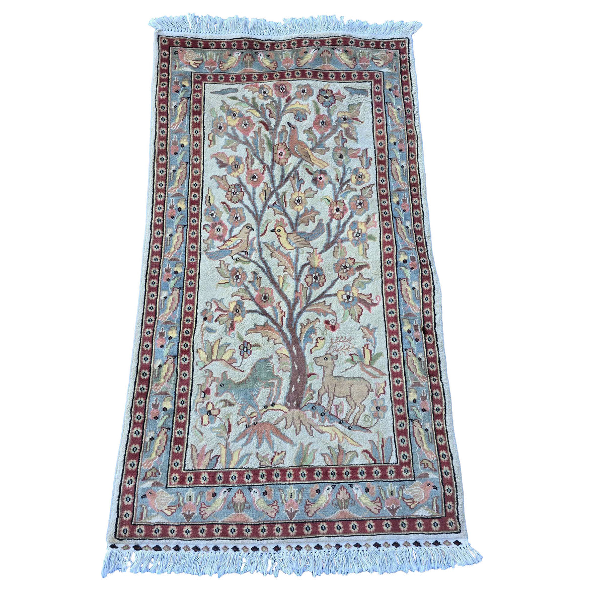 Al Ahmedani Linen Tree of Life Deer Birds Rectangle Area Rug Wonderful Design Wool Silk Hand Knotted Home Decor Indoor Carpet (5.3 x 2.11)'
