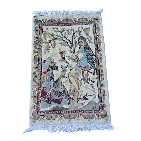 Al Ahmedani Linen Umre Khayam Wall Pictorial Rectangle Area Rug Hand Knotted Wonderful Design Wool Silk Home Decor Indoor Carpet (3.0 x 2.1)'