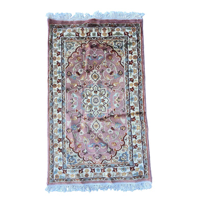 Al Ahmedani Linen Floral Medallion Pink Rectangle Area Rug Wonderful Design Wool Silk Hand Knotted Home Decor Indoor Carpet (3.2 x 1.10)'