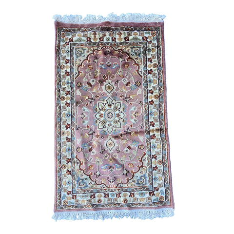 Al Ahmedani Linen Floral Medallion Pink Rectangle Area Rug Wonderful Design Wool Silk Hand Knotted Home Decor Indoor Carpet (3.2 x 1.10)'
