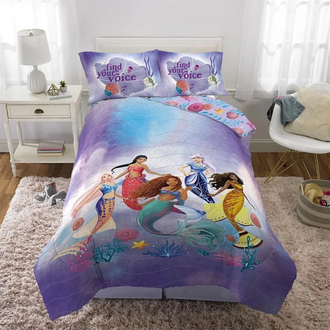 Little Mermaid "Aquatic Outlines" 5 Piece Soft and Cozy Full Size Bed in Bag Sheet Set for Kids