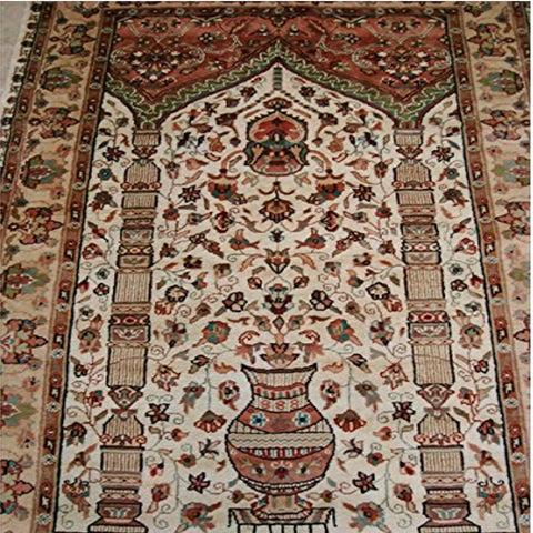 Exclusive Mehrab Floral Vaas Love Hand Knotted Area Rug Wool Silk Carpet (6 x 4)'