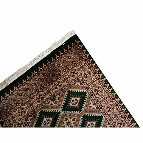 Awesome Dark Green Jaldar Hand Knotted Wool Silk Carpet Runner Rug (14.6 x 2.5)'