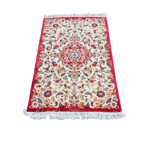 Al Ahmedani Linen Floral Medallion Rectangle Hand Knotted Wonderful Design Home Decor Area Rug Wool Silk Indoor Carpet (4.1 x 2.6)'