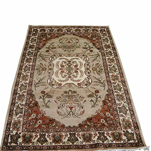 Awesome Ivory Medallion Flowers Rectangle Area Rug Hand Knotted Wool Silk Carpet (6 x 4)'