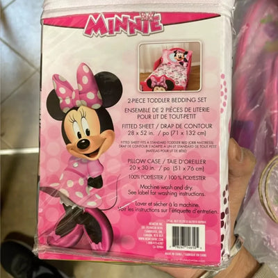 Disney Minnie Mouse 2-Piece Toddler Bedding Set – Includes Fitted Sheet (28” x 52”) & Pillowcase (20” x 30”) – Soft & Cozy, 100% Polyester, Machine Washable