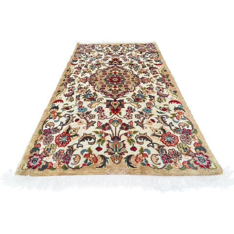 Al Ahmedani Linen Floral Medallion Wonderful Design Rectangle Hand Knotted Area Rug Home Decor Wool Silk Indoor Carpet (4.3 x 2.6)'